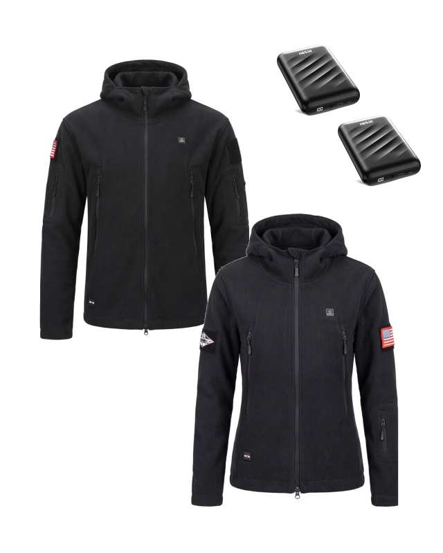 12V His & Hers Everyday-Comfort Fleece Heated Jacket & Extra Battery Bundle in Black