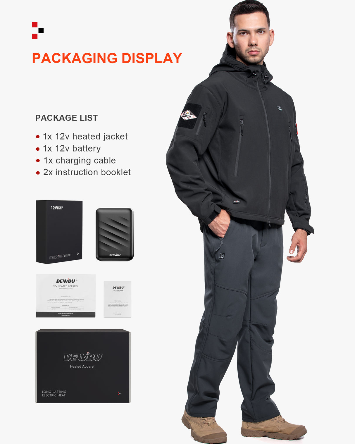Men's Soft Shell Heated Jacket With 12V Battery Pack - Black