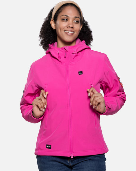 Women's Soft Shell Heated Jacket With 12V Battery Pack - Rose Red