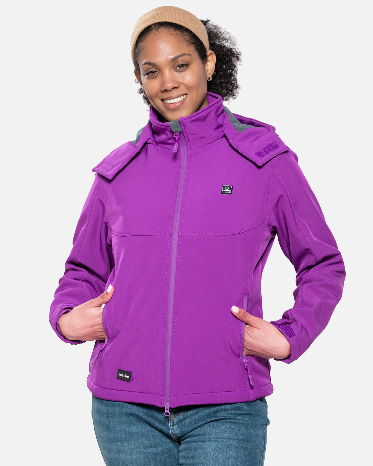 Women's Soft Shell Heated Jacket Detachable Hood With 12V Battery Pack