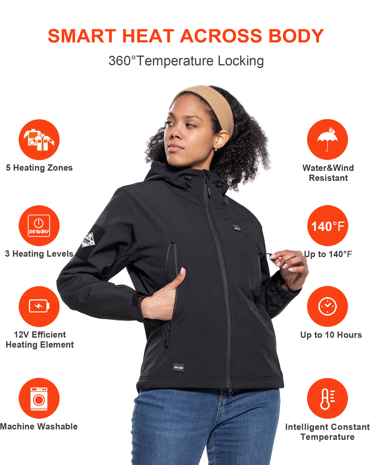 Women's Soft Shell Heated Jacket With 12V Battery Pack - Black