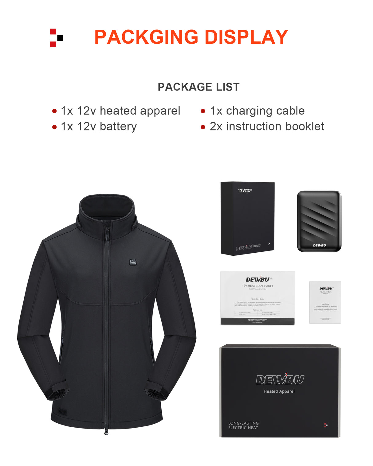 Women's Soft Shell Heated Jacket Detachable Hood With 12V Battery Pack - Black