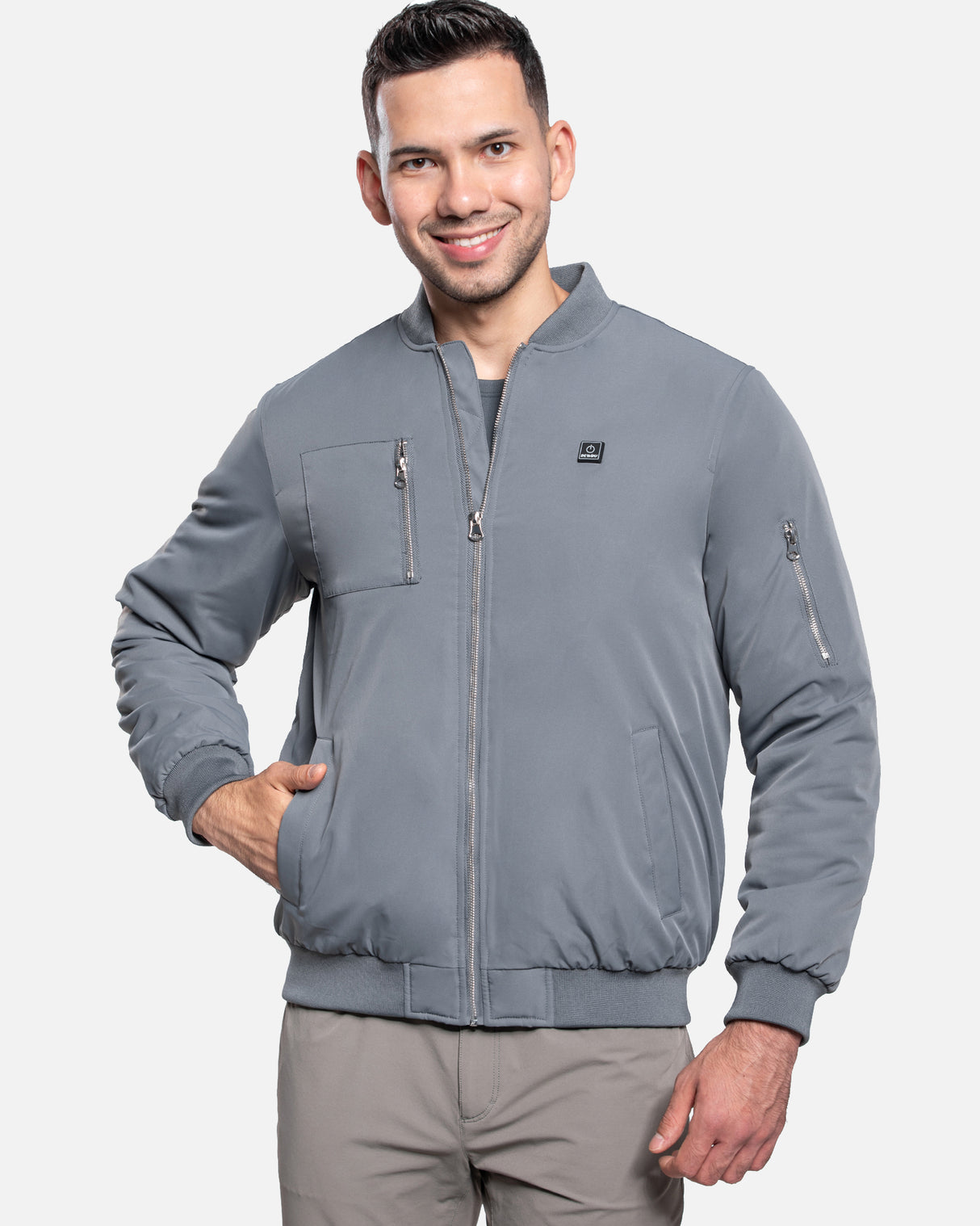 Men's Heated Bomber Padded Jacket with 12V Battery Pack -Grey