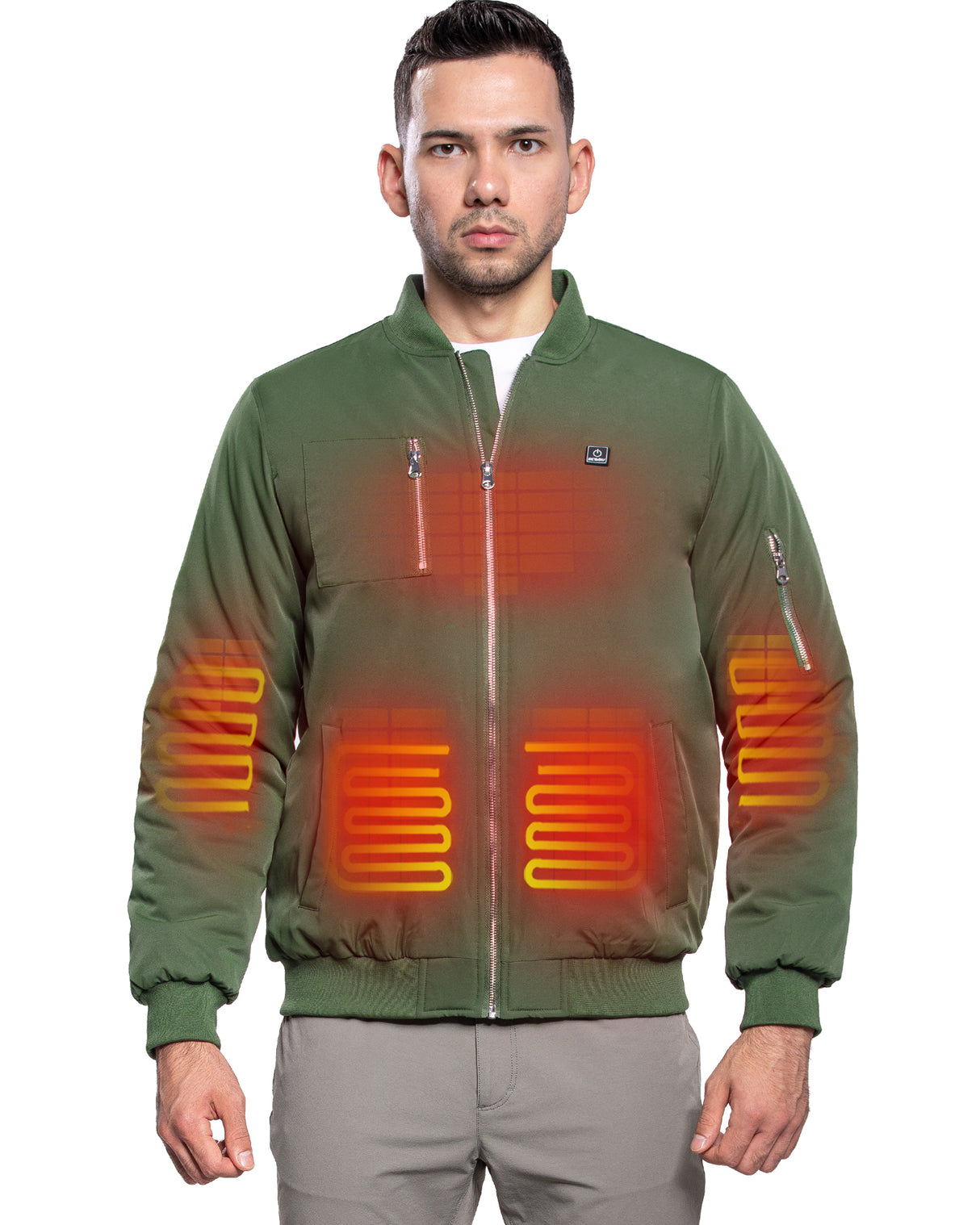 Men's Heated Bomber Padded Jacket with 12V Battery Pack -Olive Green