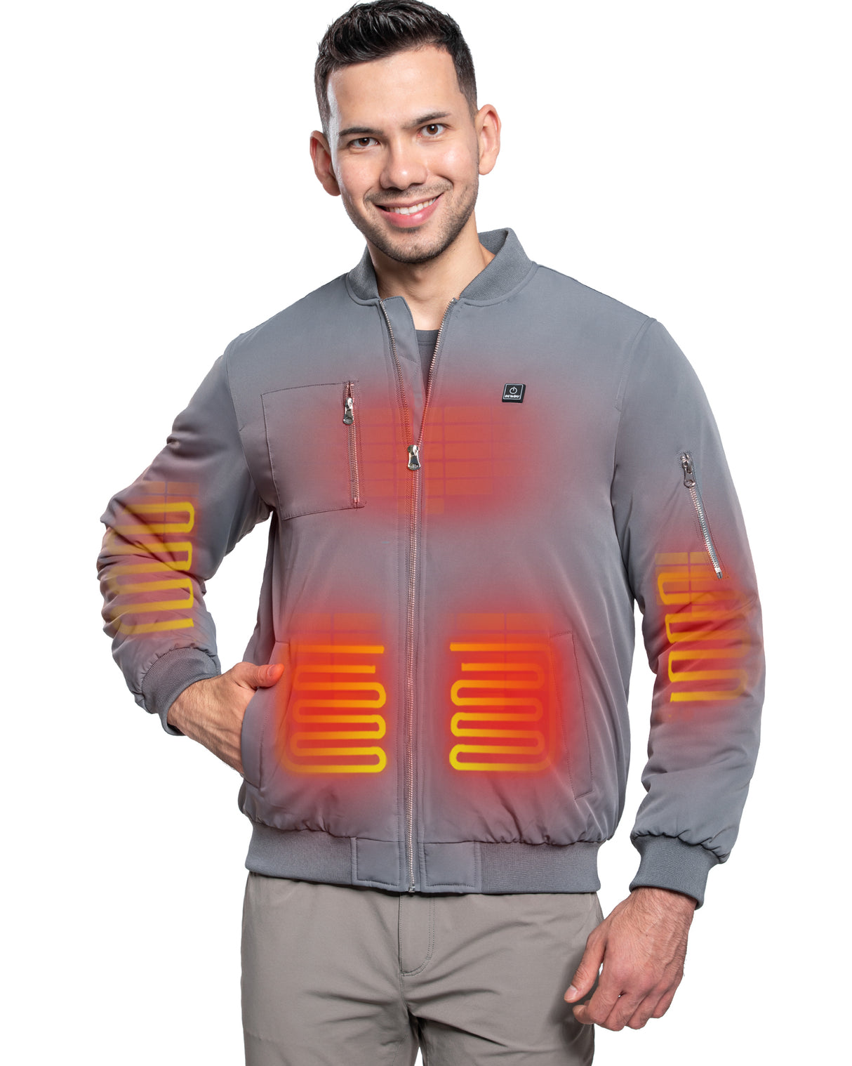 Men's Heated Bomber Padded Jacket with 12V Battery Pack -Grey