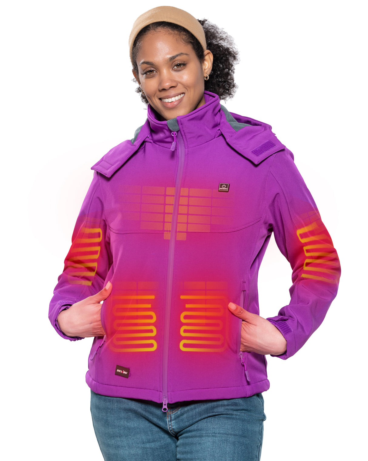 Women's Soft Shell Heated Jacket Detachable Hood With 12V Battery Pack