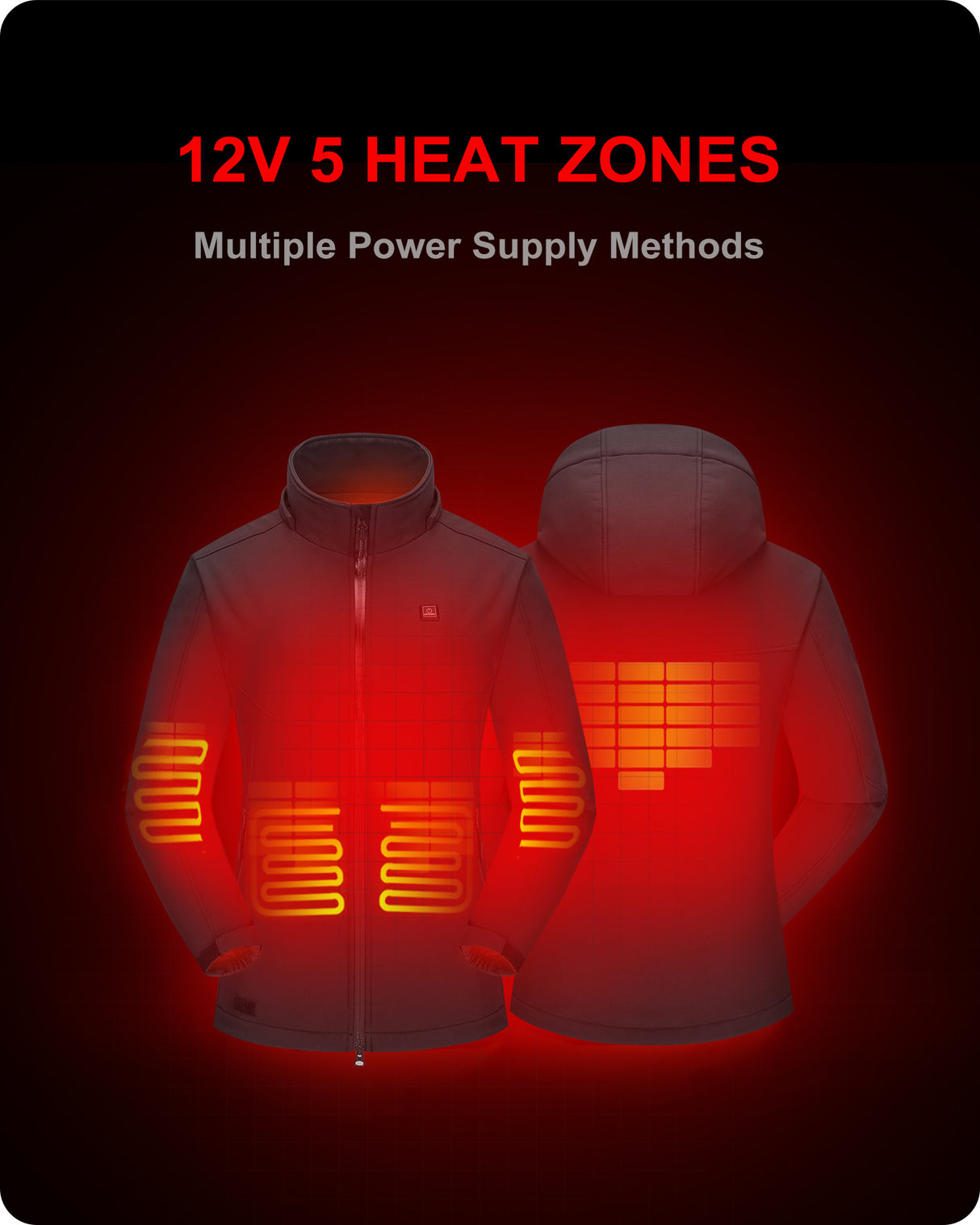 Women's Soft Shell Heated Jacket Detachable Hood With 12V Battery Pack