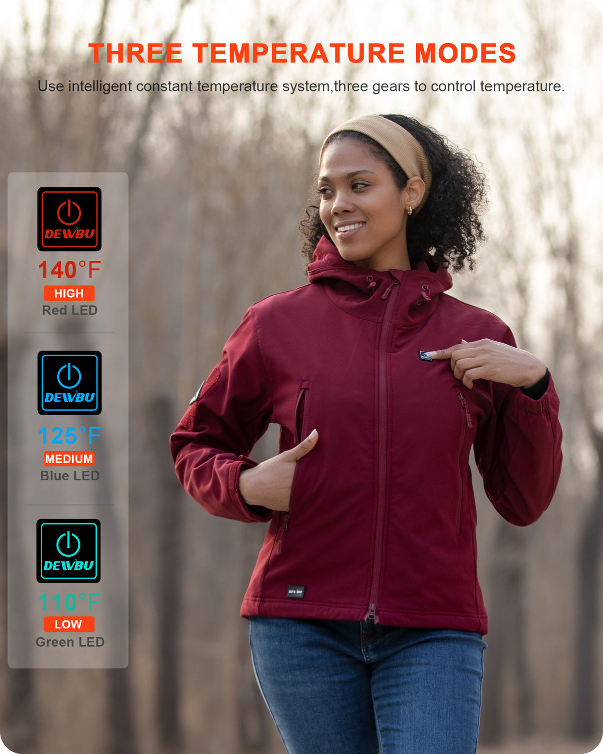 Women's Soft Shell Heated Jacket With 12V Battery Pack - Red