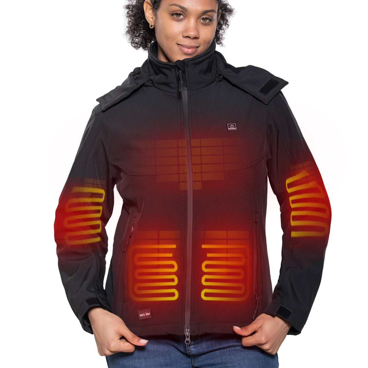 Women's Heated Jacket Detachable Hood With 12V Battery Pack Black DEWBU