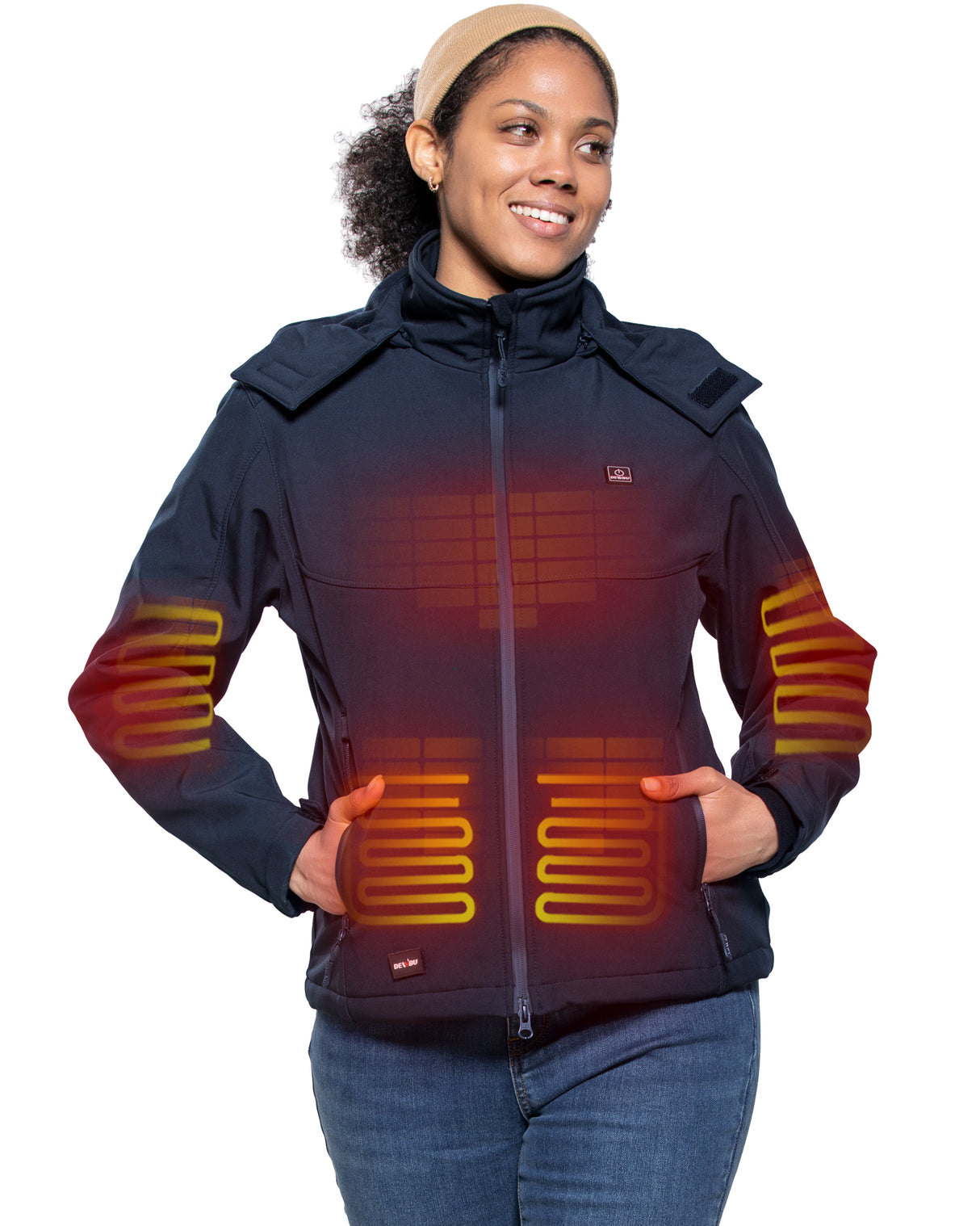 Women's Heated Jacket Detachable Hood With 12V Battery Pack - Dark Blue