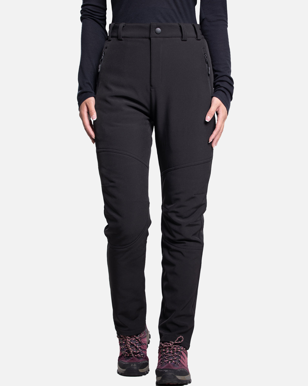 Women's Soft Shell Heated Pants with 12V Battery Pack Fleece Lined - Black