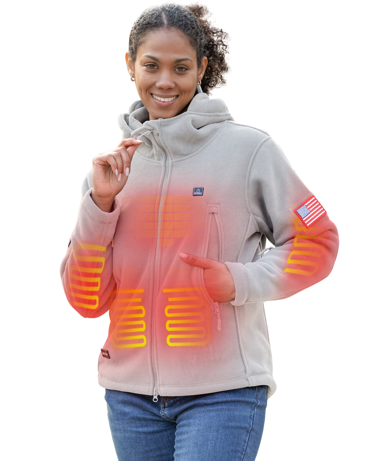 Women's Polar Fleece Heated Jacket With 12V Battery Pack - Heather Grey