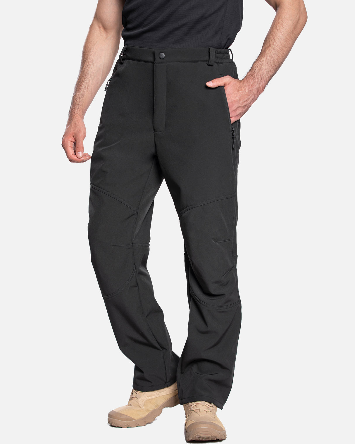 Men's Soft Shell Heated Pants with 12V Battery Pack Fleece Lined - Pure Black