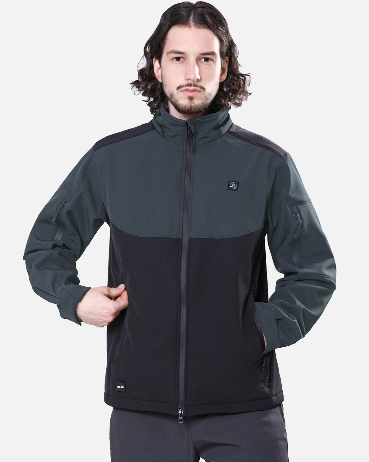 Men's Heated Jacket Detachable Hood With 12V Battery Pack - Black and Grey