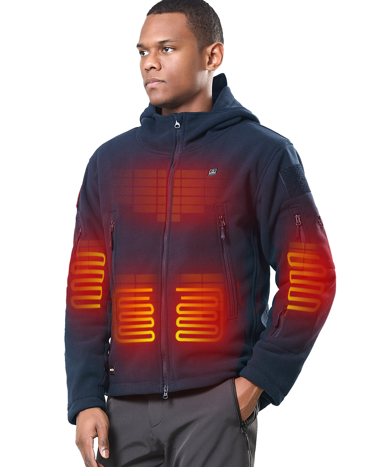 Men's Polar Fleece Heated Jacket With 12V Battery Pack - Navy Blue