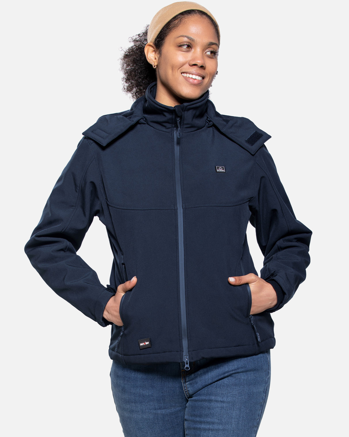 Women's Heated Jacket Detachable Hood With 12V Battery Pack - Dark Blue