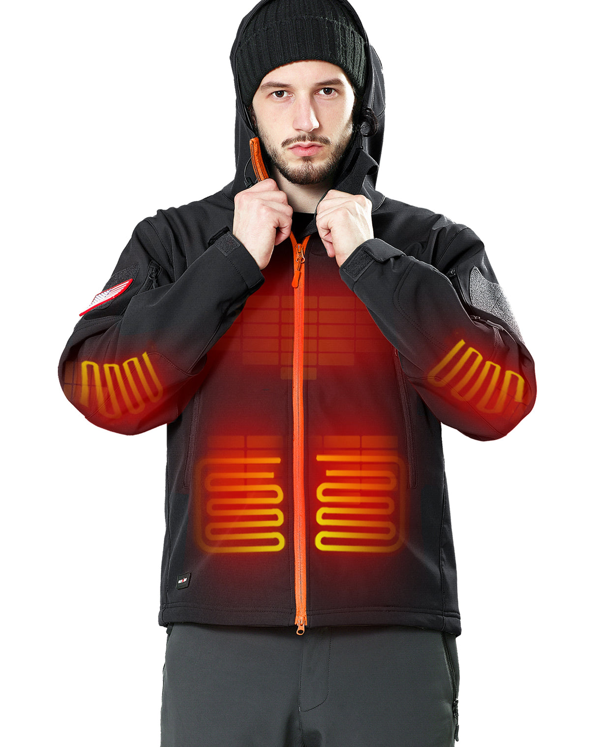 Men's Soft Shell Heated Jacket With 12V Battery Pack - Blaze Orange Zipper