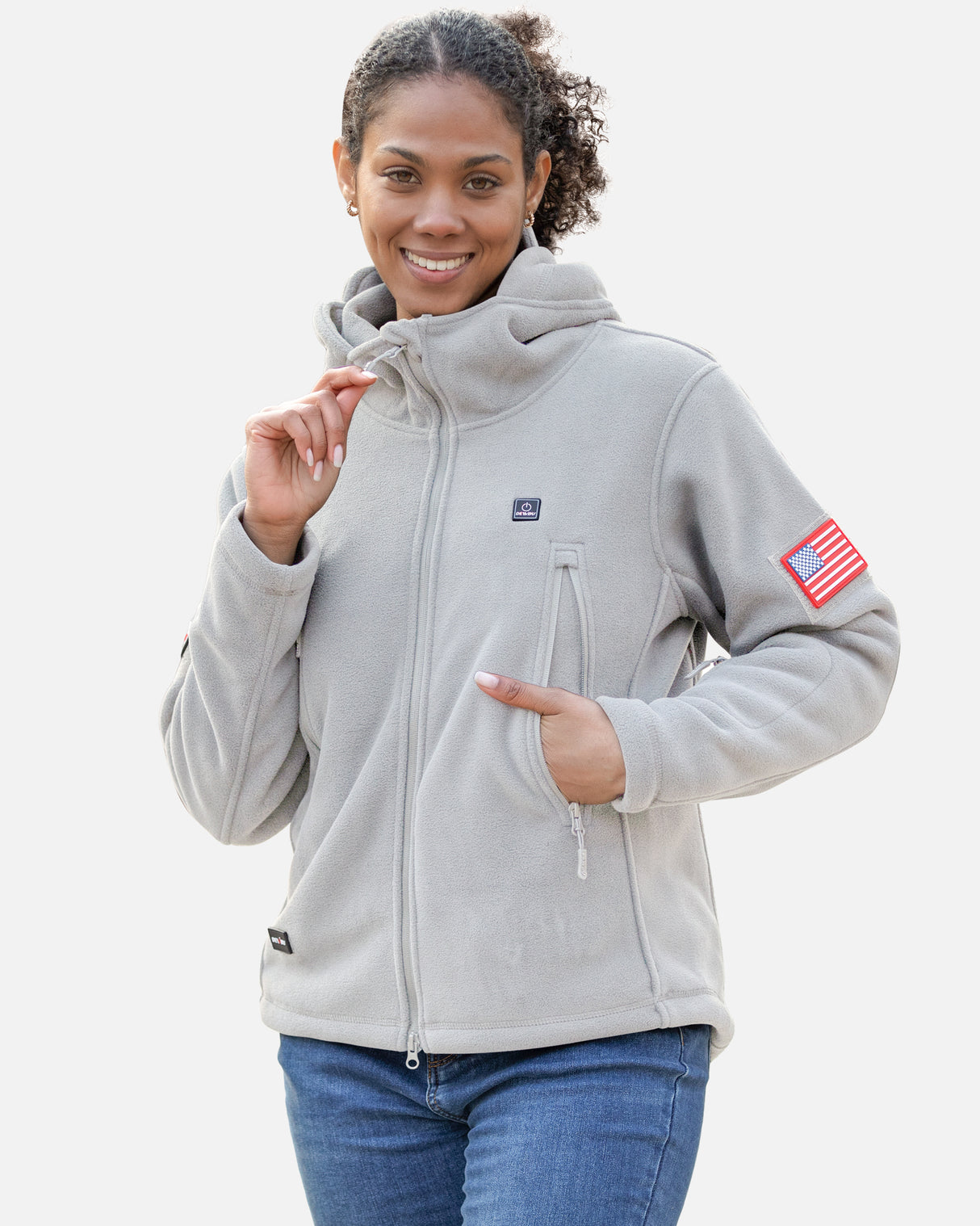 Women's Polar Fleece Heated Jacket With 12V Battery Pack - Heather Grey