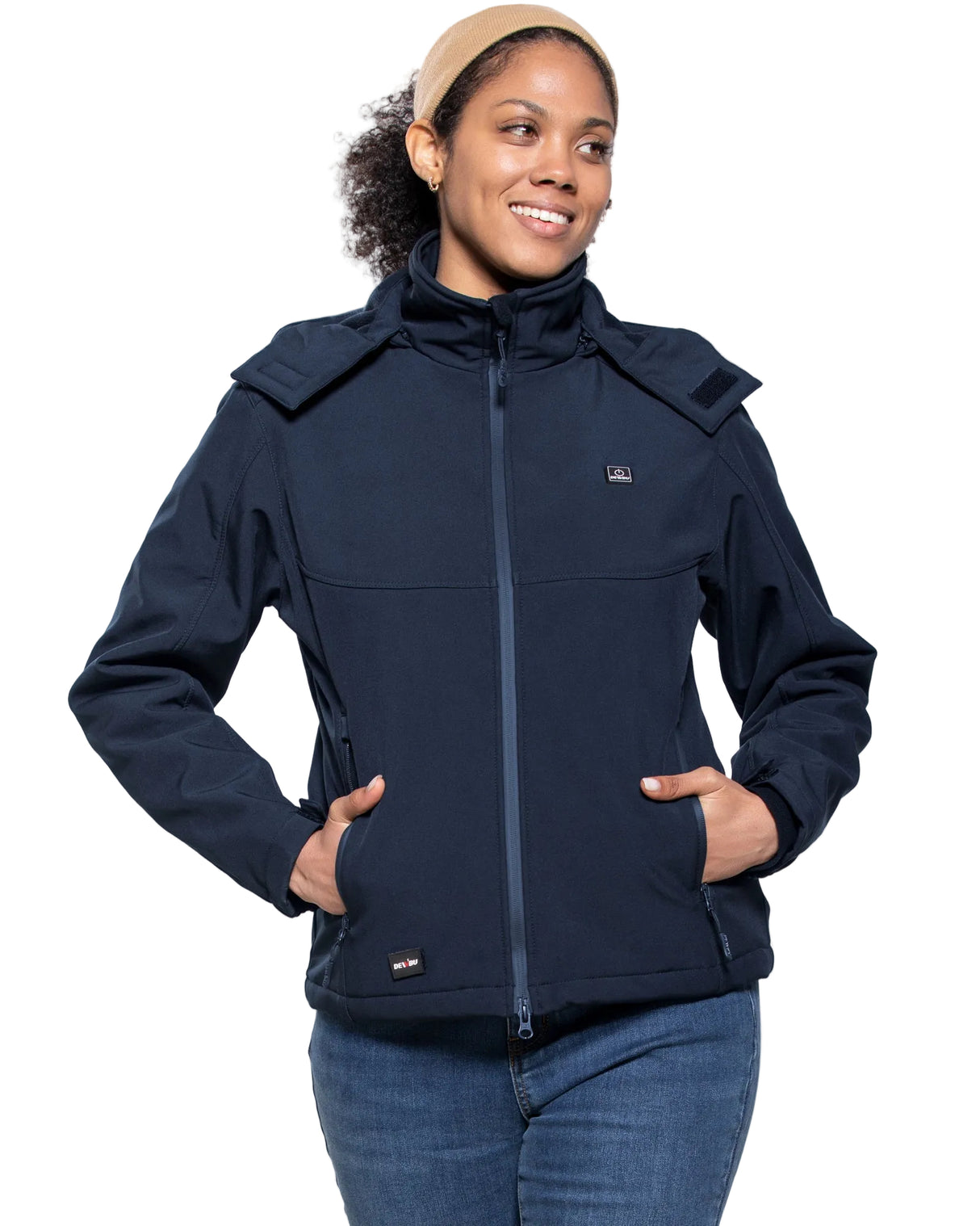 Women's Soft Shell Heated Jacket Detachable Hood With 12V Battery Pack