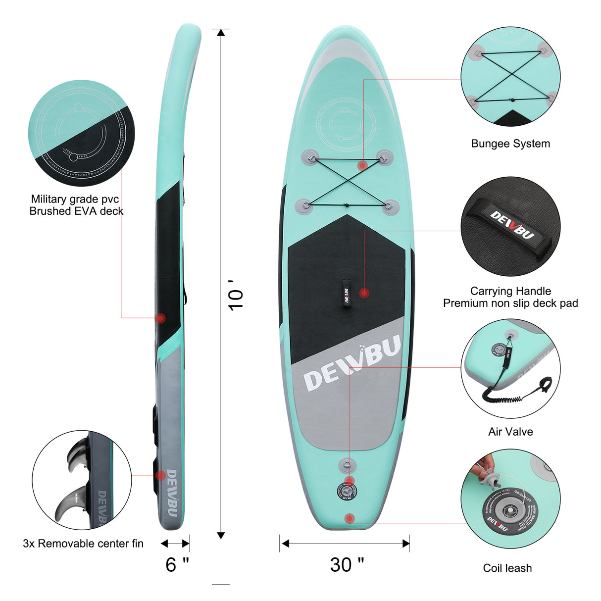 DEWBU Inflatable Stand Up Paddle Board with Paddle Surfboards-Green