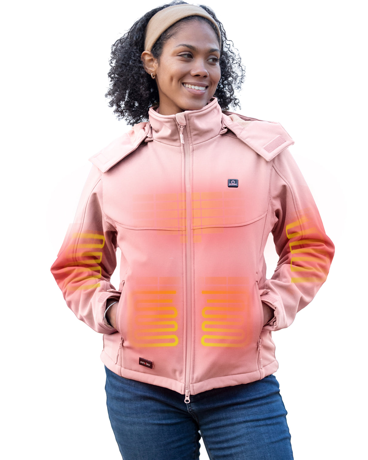 Women's Heated Jacket Detachable Hood With 12V Battery Pack - Pink