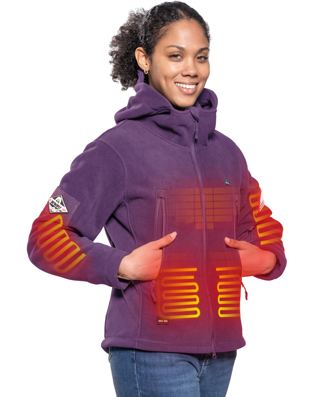 Women's Polar Fleece Heated Jacket With 12V Battery Pack - Dark Purple