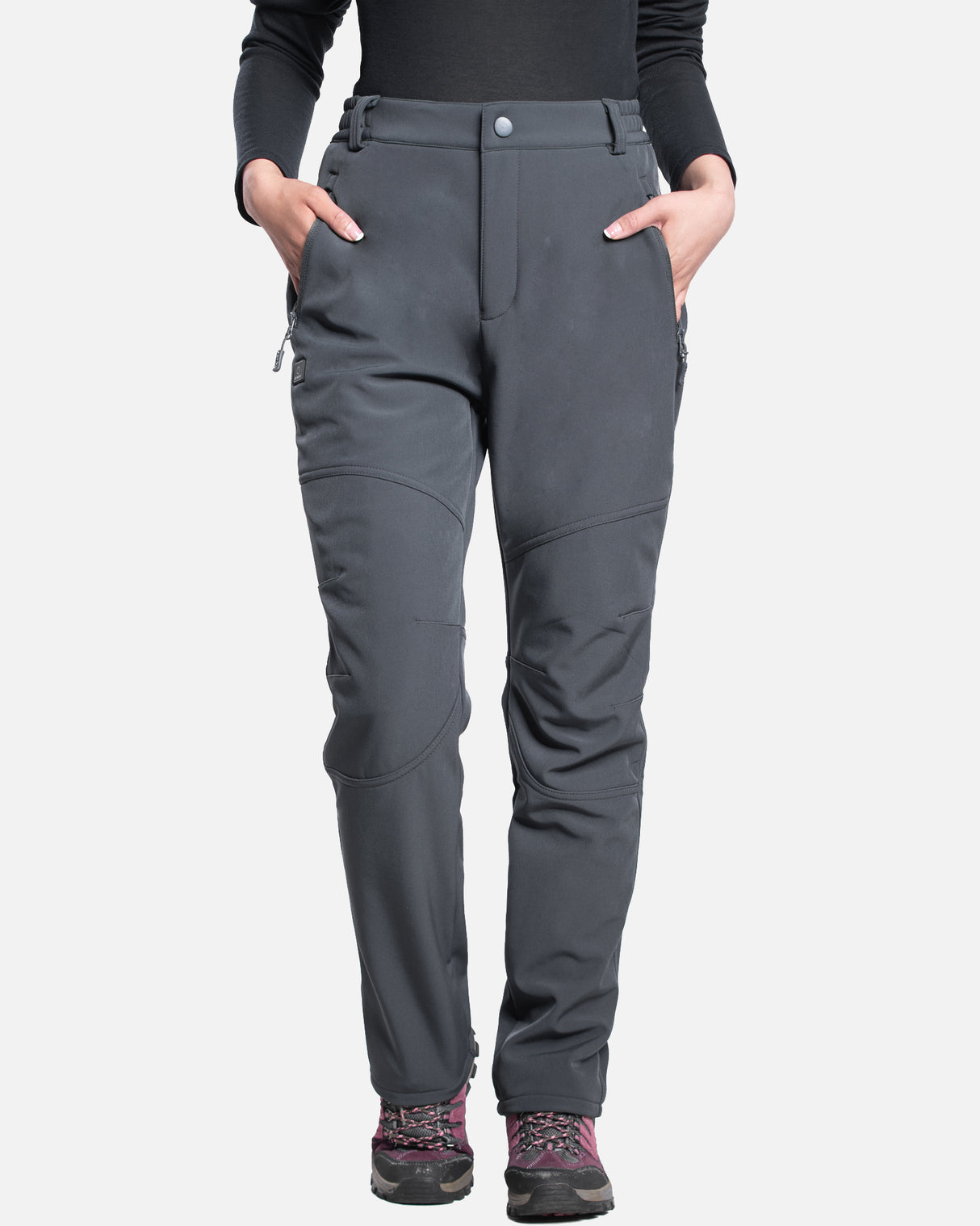 Women's Soft Shell Heated Pants with 12V Battery Pack Fleece Lined - Grey