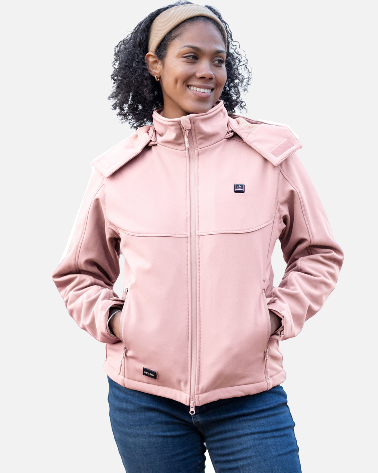 Women's Soft Shell Heated Jacket Detachable Hood With 12V Battery Pack