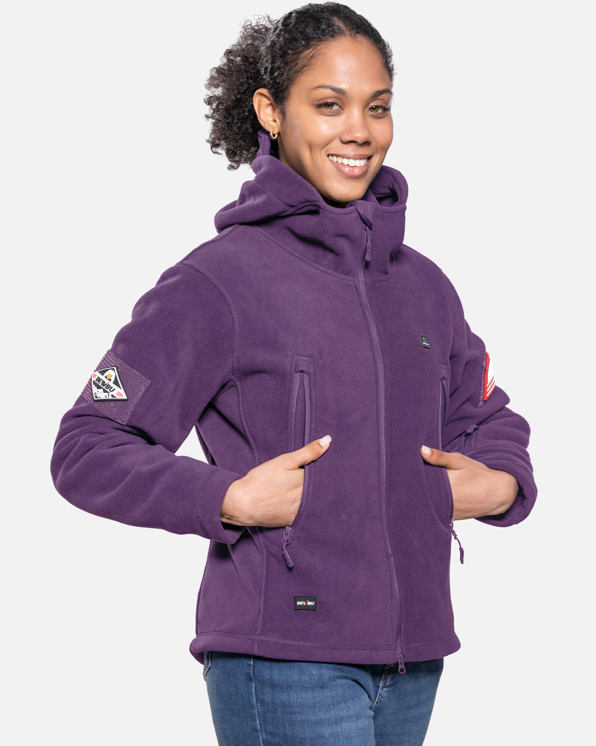 Women's Polar Fleece Heated Jacket With 12V Battery Pack - Dark Purple