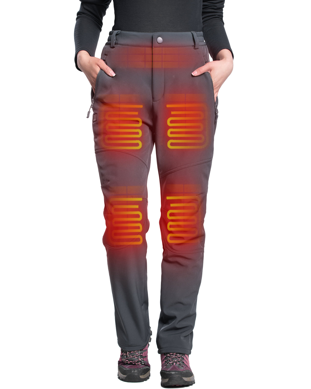 Women's Soft Shell Heated Pants with 12V Battery Pack Fleece Lined - Grey