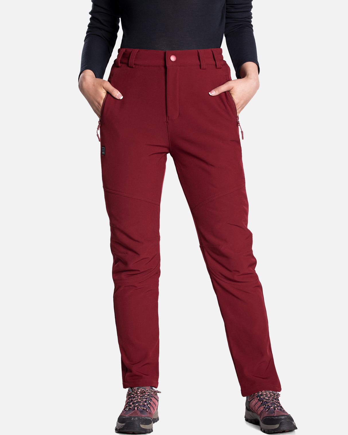 Women's Soft Shell Heated Pants with 12V Battery Pack Fleece Lined - Red