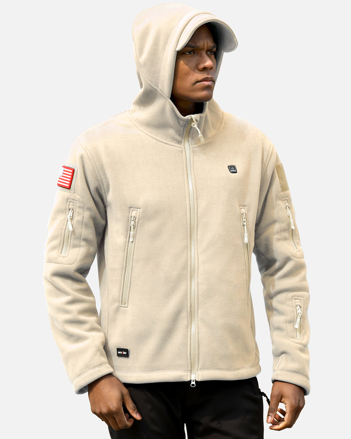 Men's Polar Fleece Heated Jacket With 12V Battery Pack - Almond