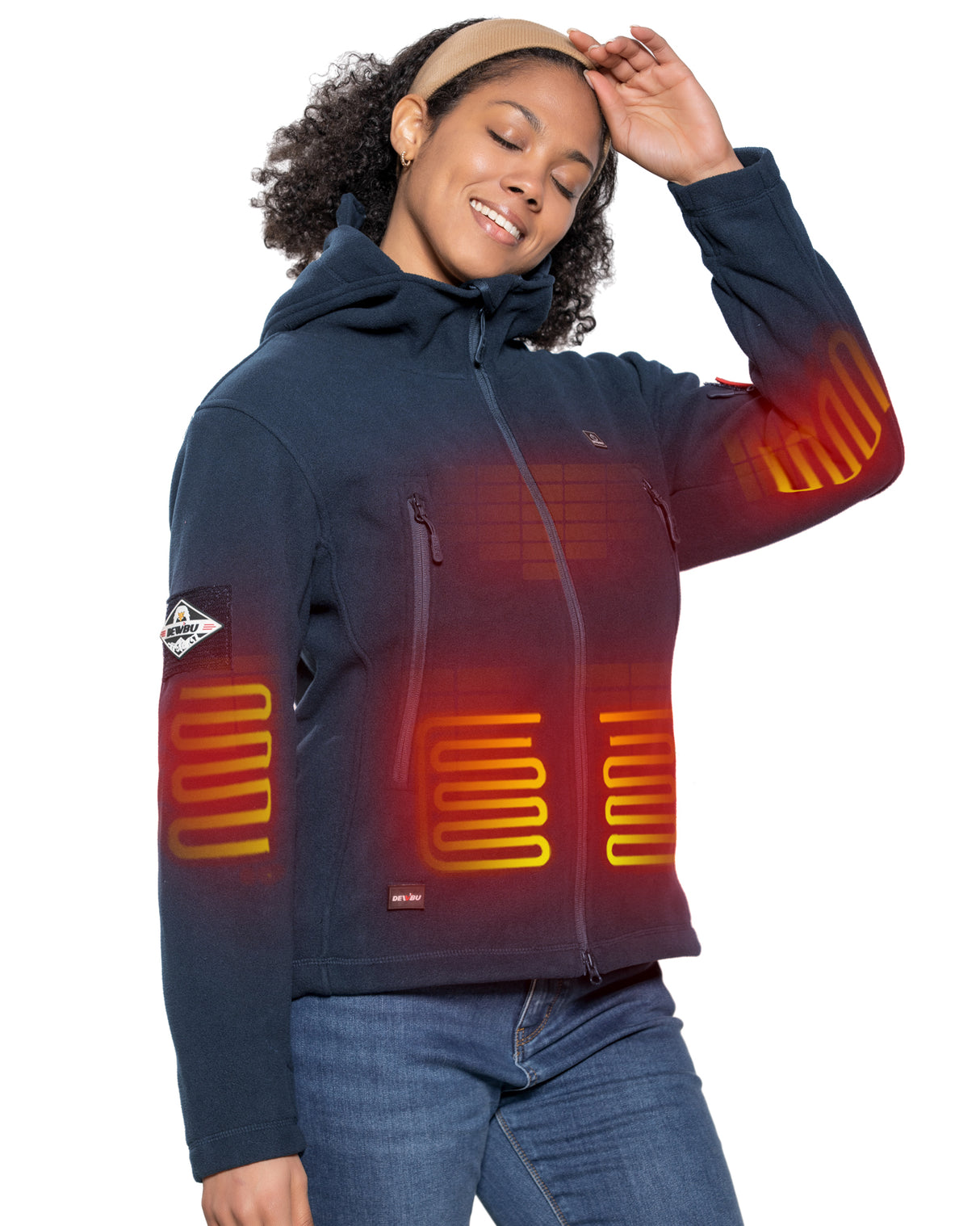 Women's Polar Fleece Heated Jacket With 12V Battery Pack - Navy Blue