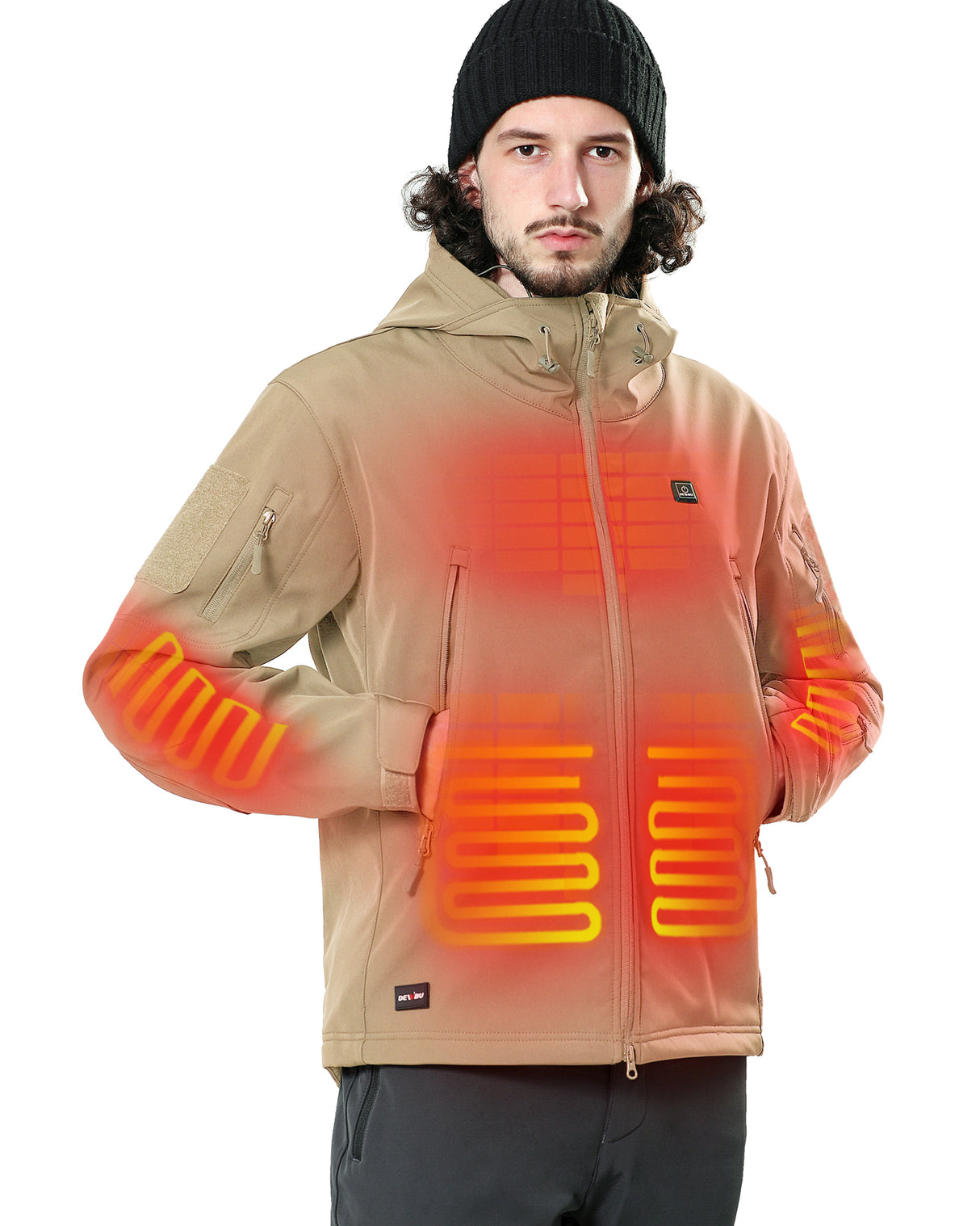 Men's Soft Shell Heated Jacket With 12V Battery Pack - Khaki