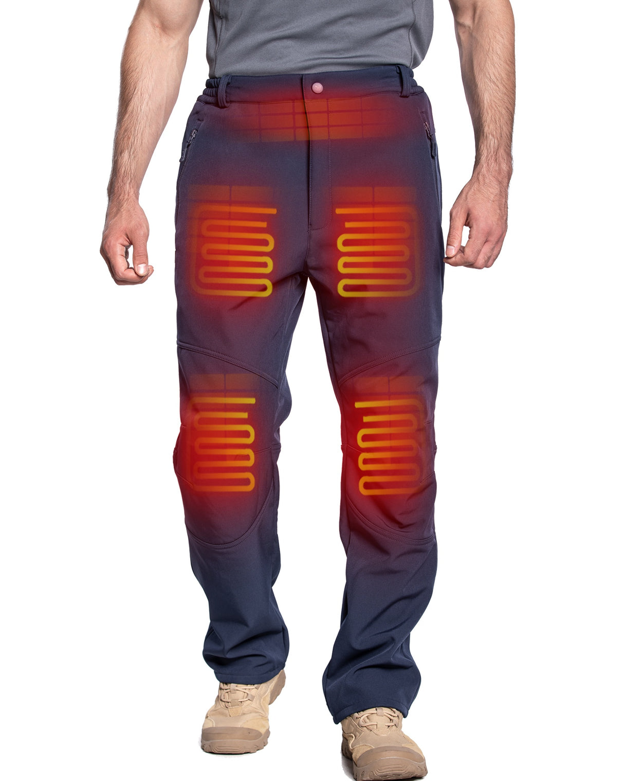 Men's Soft Shell Heated Pants with 12V Battery Pack Fleece Lined - Dark Blue