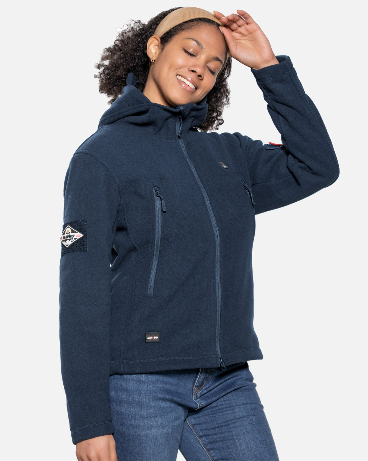Women's Polar Fleece Heated Jacket With 12V Battery Pack - Navy Blue