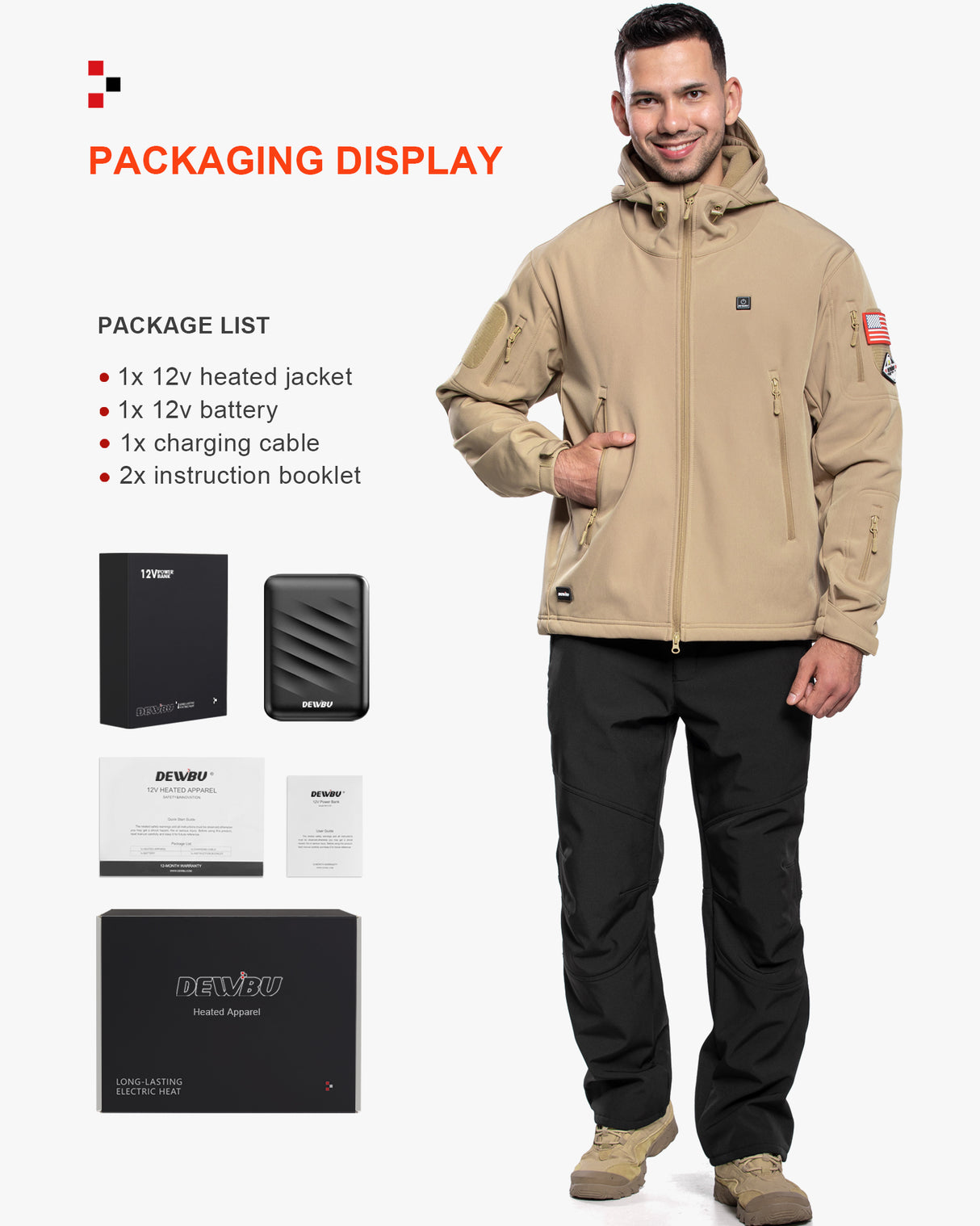 Men's Soft Shell Heated Jacket With 12V Battery Pack - Khaki