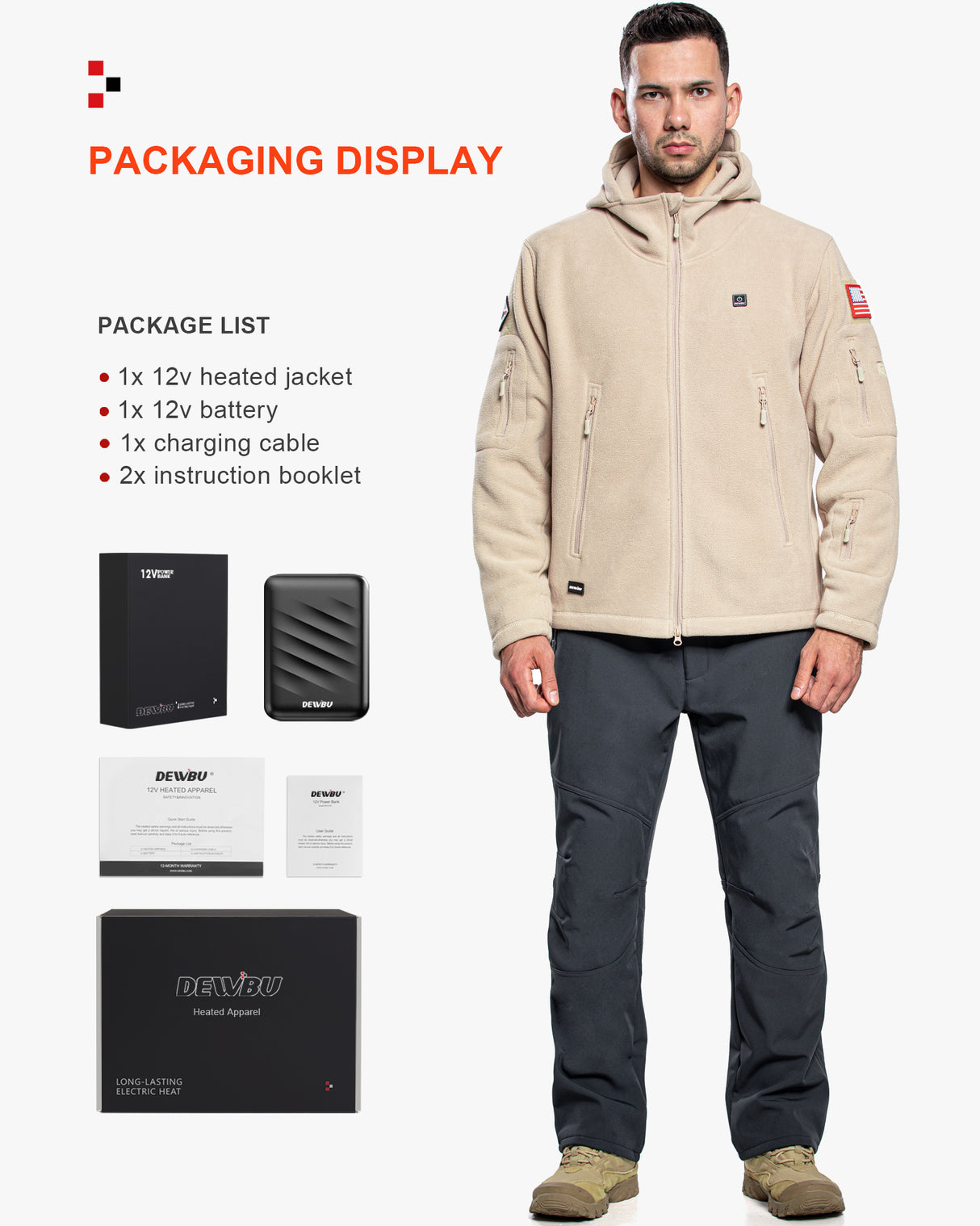 Men's Polar Fleece Heated Jacket With 12V Battery Pack - Almond