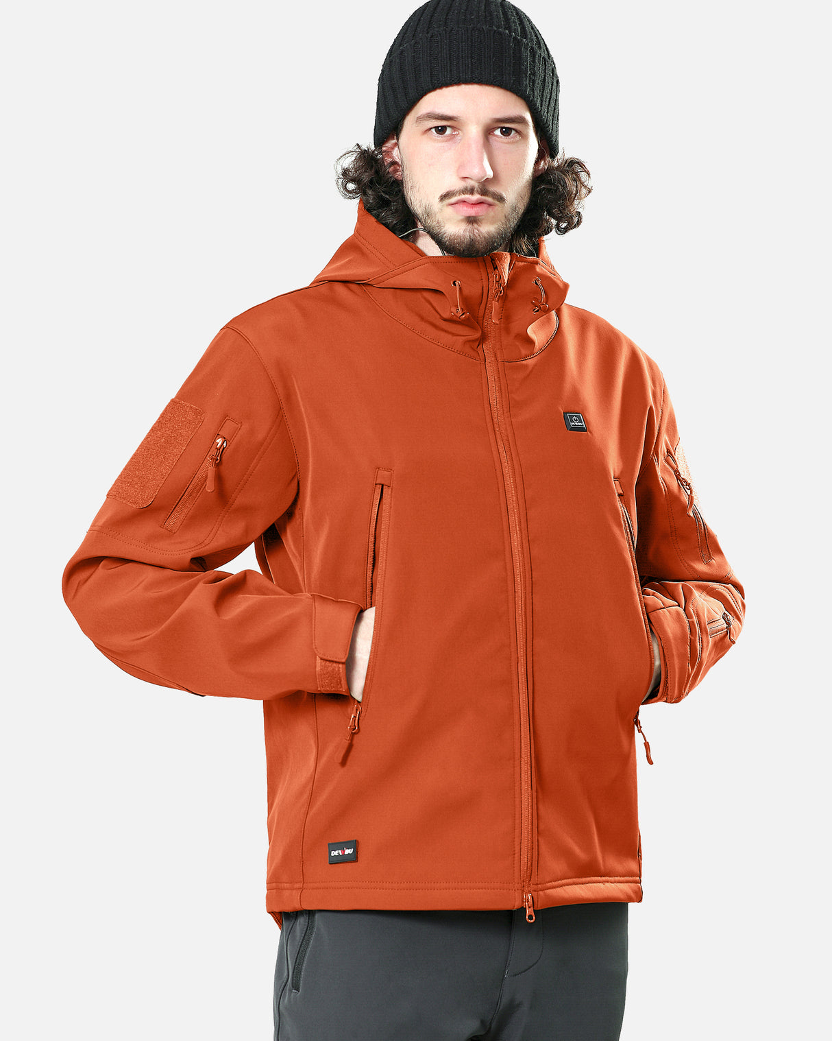 Men's Soft Shell Heated Jacket With 12V Battery Pack - Orange