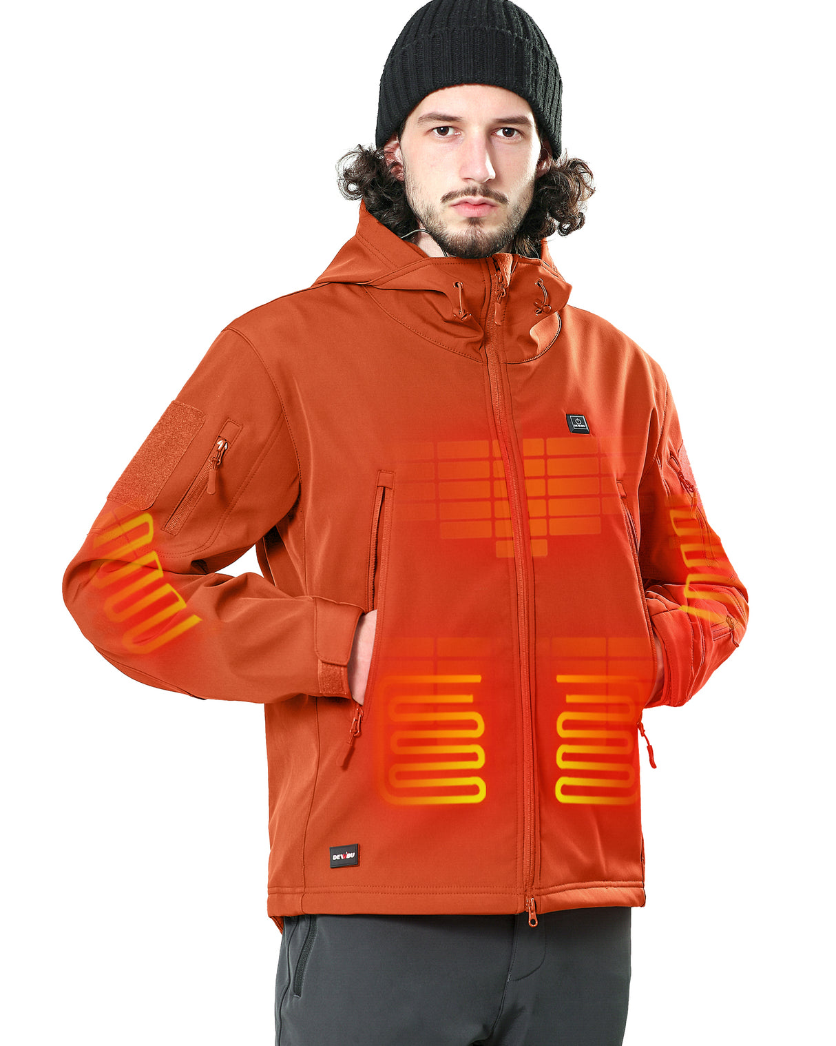 Men's Soft Shell Heated Jacket With 12V Battery Pack - Orange