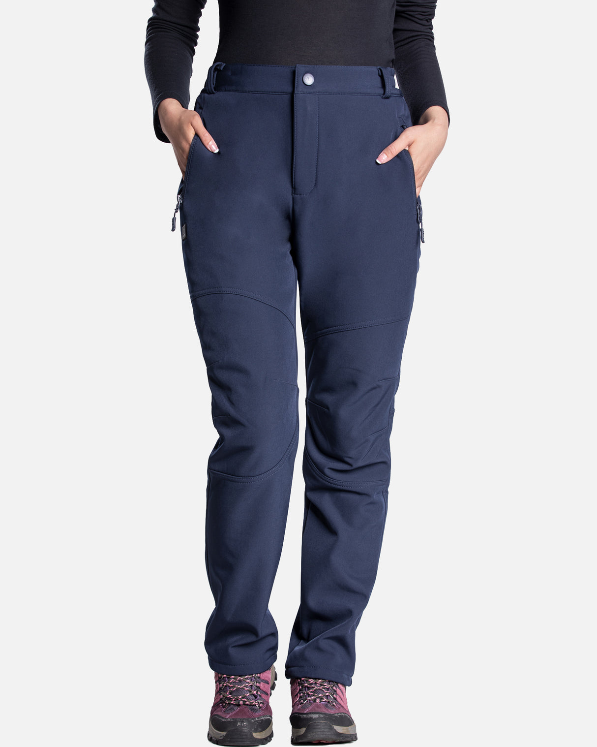 Women's Soft Shell Heated Pants with 12V Battery Pack Fleece Lined -Dark Blue