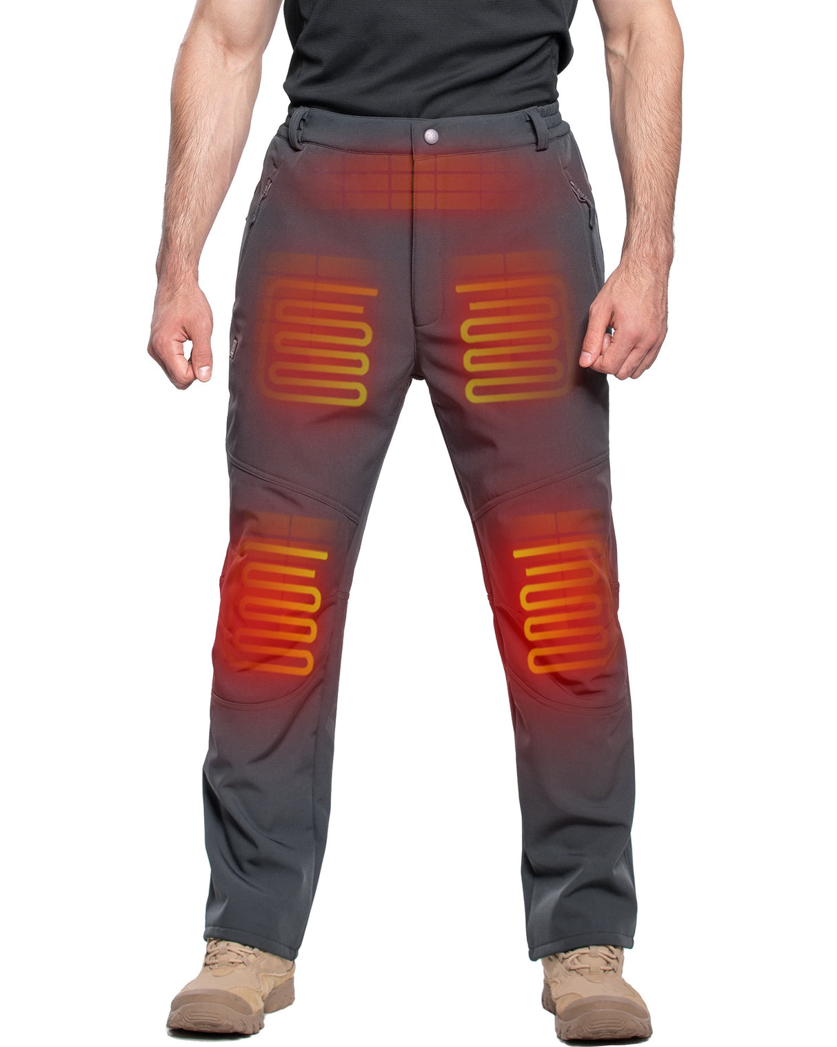 Men's Soft Shell  Heated Pants with 12V Battery Pack Fleece Lined - Pure Grey