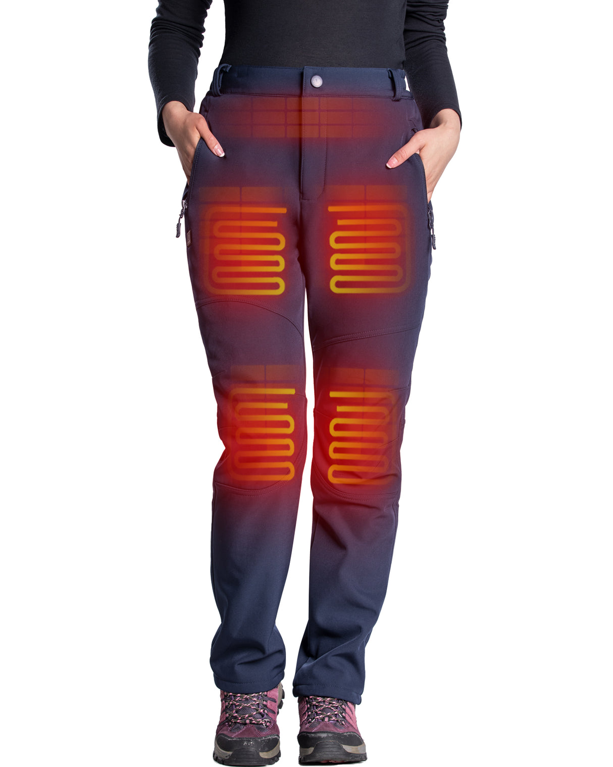 Women's Soft Shell Heated Pants with 12V Battery Pack Fleece Lined -Dark Blue