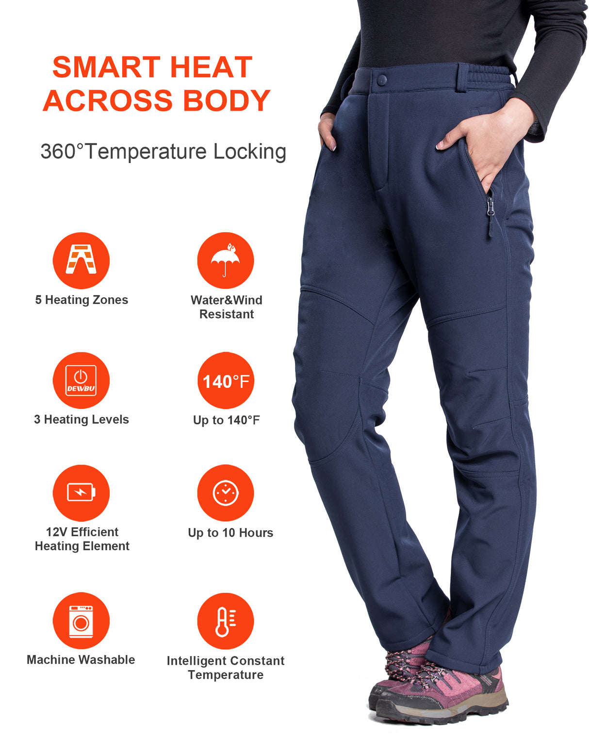 Women's Soft Shell  Heated Pants with 12V Battery Pack Fleece Lined -Dark Blue