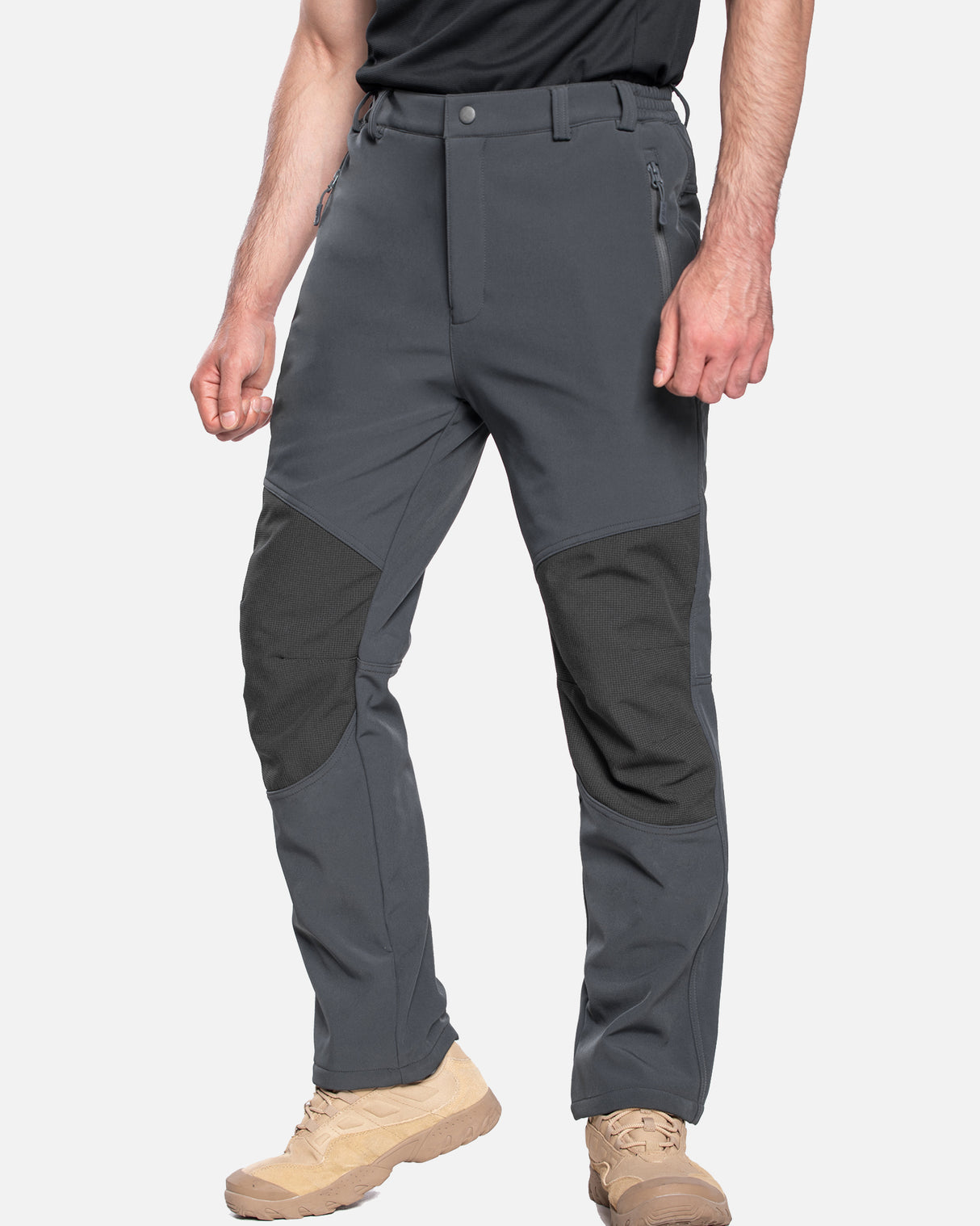 Men's Soft Shell Heated Pants with 12V Battery Pack Fleece Lined - Gery