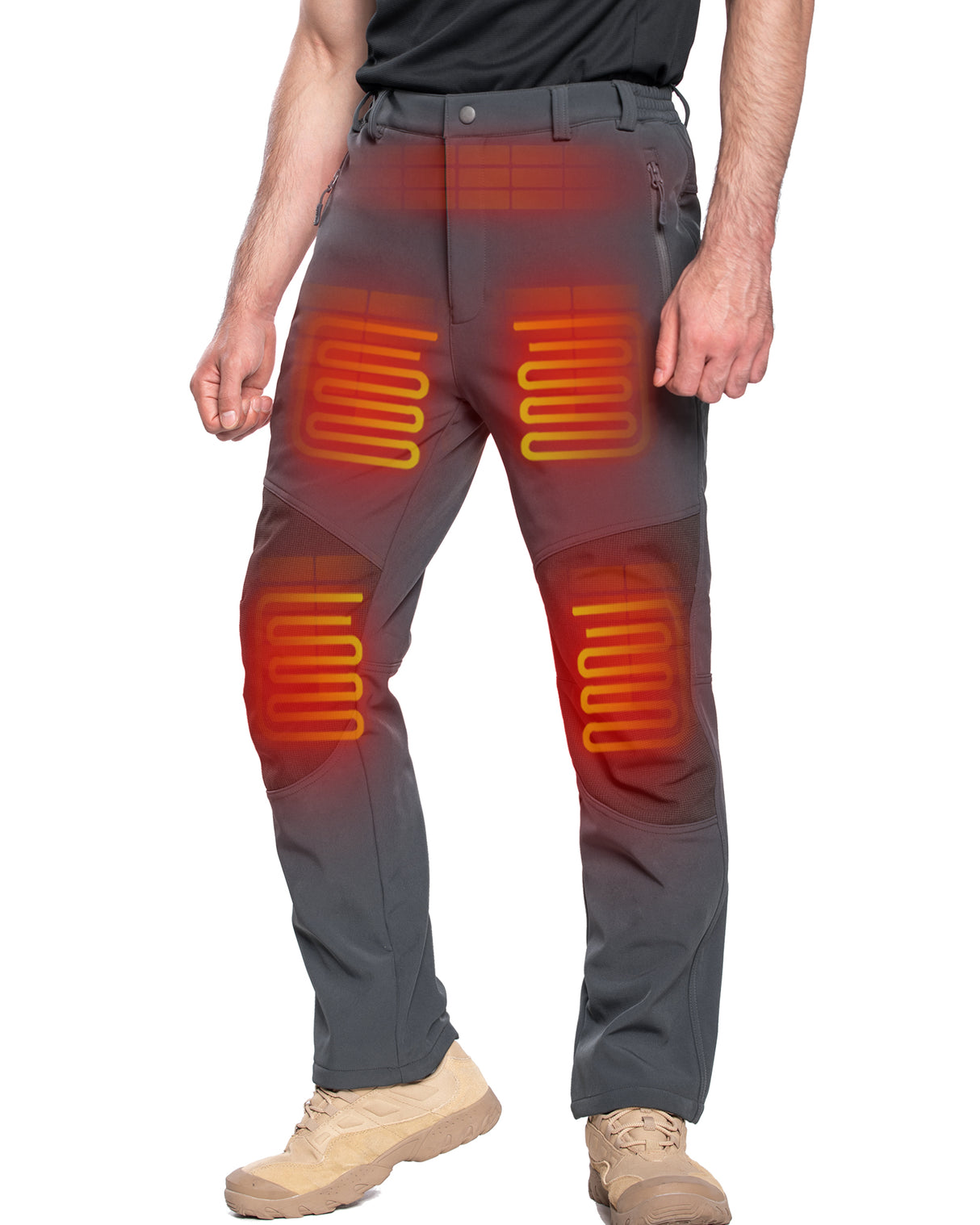 Men's Soft Shell Heated Pants with 12V Battery Pack Fleece Lined - Gery