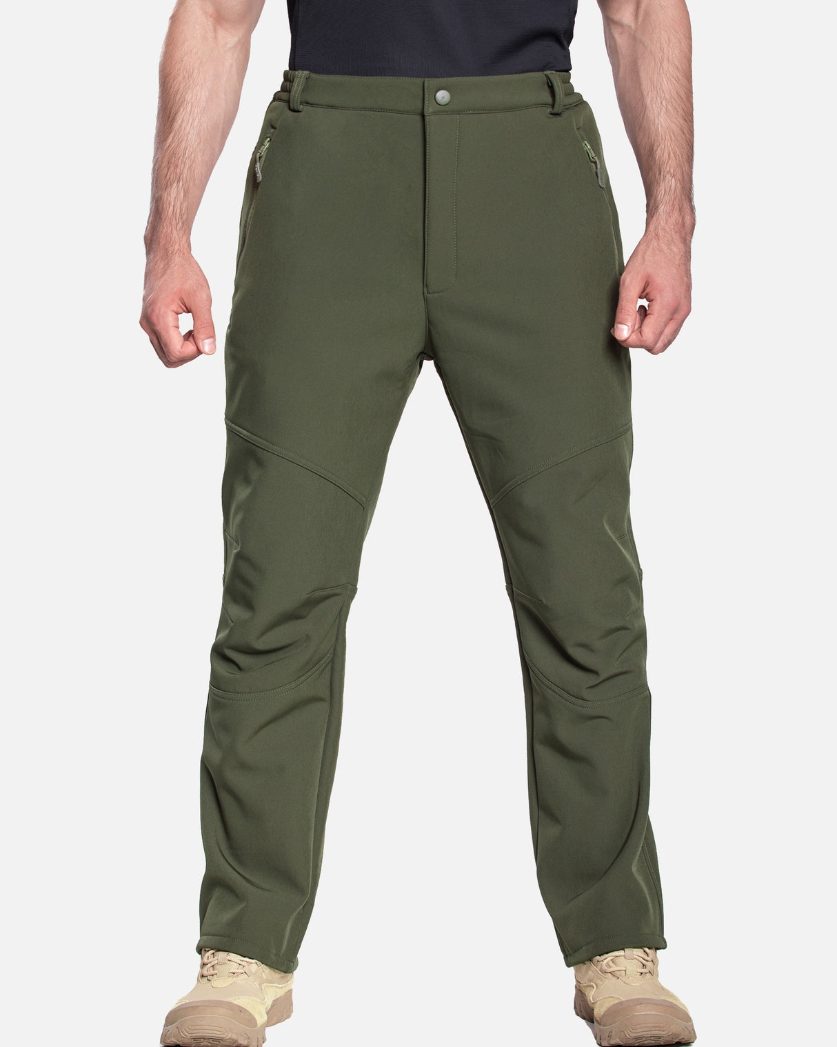 Men's Soft Shell Heated Pants with 12V Battery Pack Fleece Lined - Olive Green