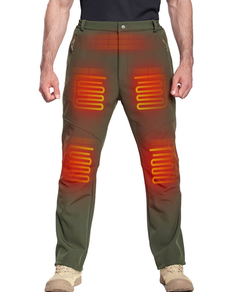 Men's Soft Shell  Heated Pants with 12V Battery Pack Fleece Lined - Olive Green