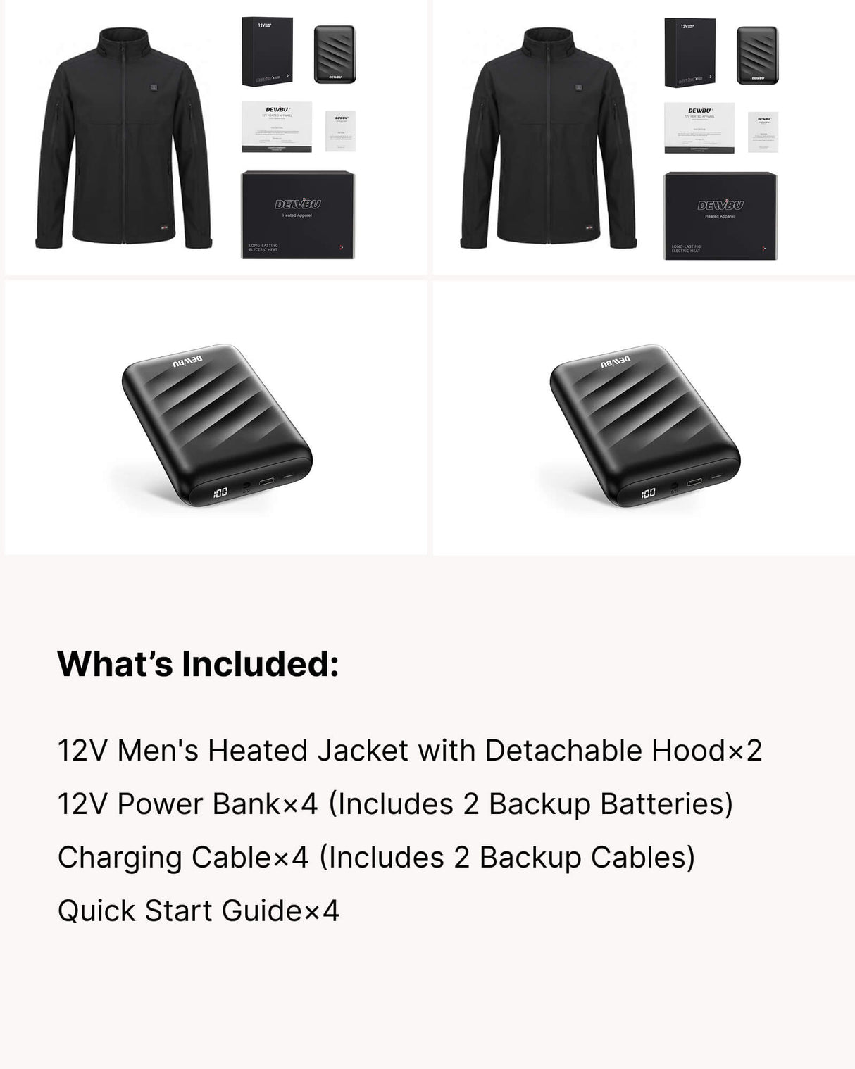 12V Detachable Hood Heated Jacket & Extra Battery Gift Bundle for Men