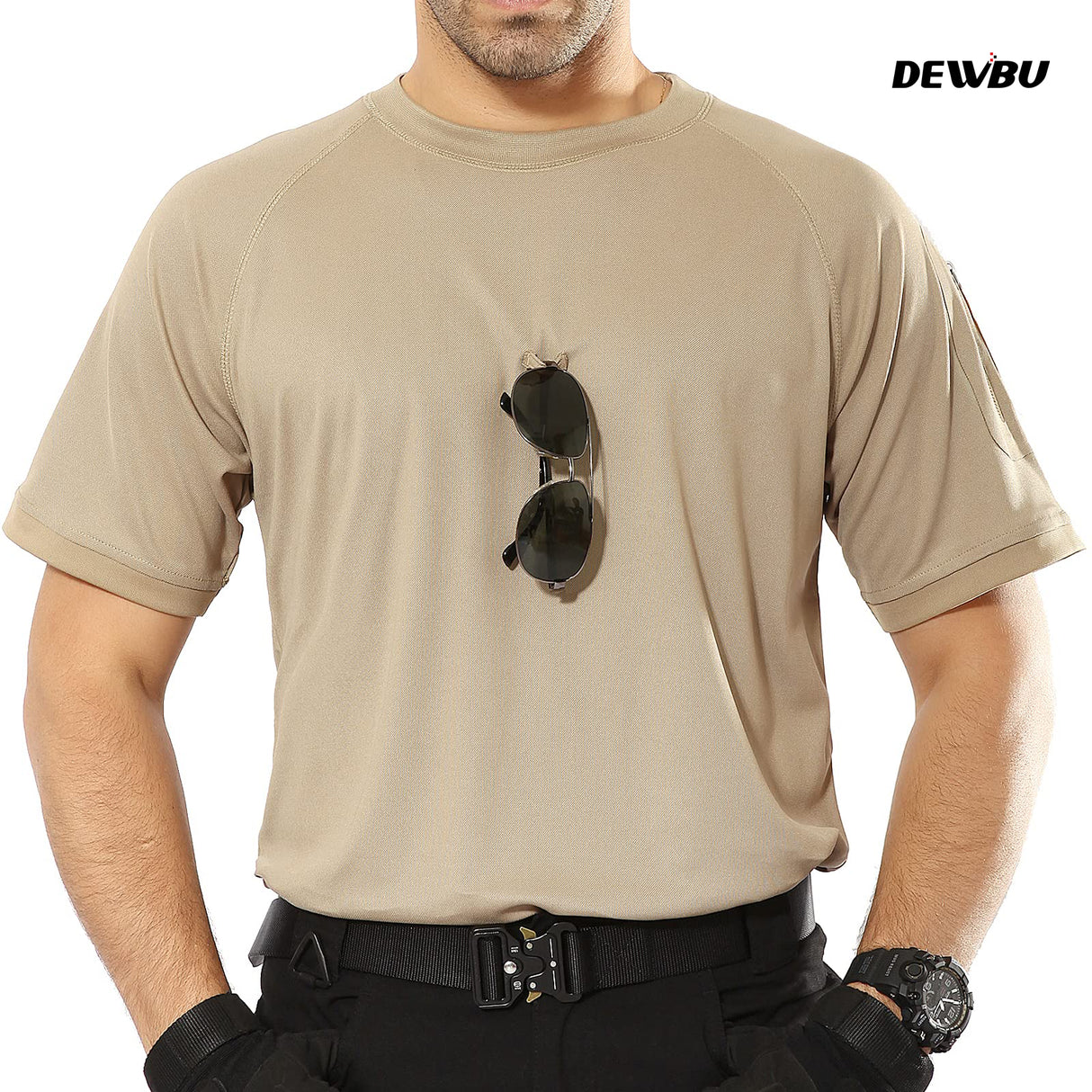 DEWBU Men's Short Sleeve Tactical Outdoor T-Shirt